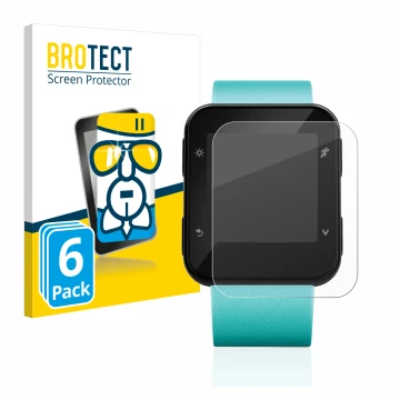 Parte frontal de un envase de producto con el logotipo de la marca BROTECT. Al lado se muestra el dispositivo Garmin Forerunne