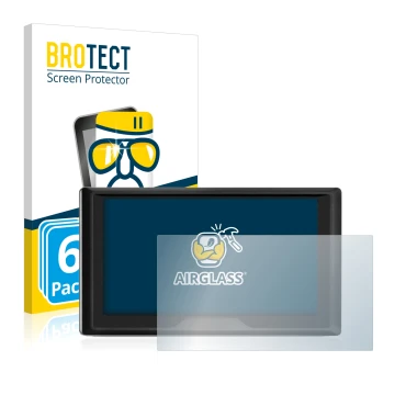 Parte frontal de un envase de producto con el logotipo de la marca BROTECT. Al lado se muestra el dispositivo Garmin Drive 61 