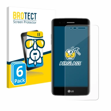 Parte frontal de un envase de producto con el logotipo de la marca BROTECT. Al lado se muestra el dispositivo LG K8 2017 con s