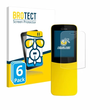 Parte frontal de un envase de producto con el logotipo de la marca BROTECT. Al lado se muestra el dispositivo Nokia 8110 con s