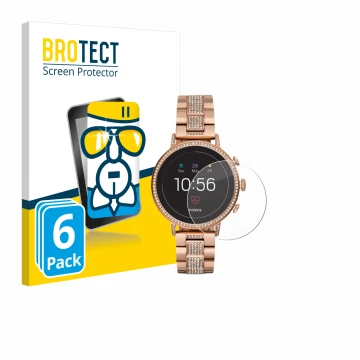 Parte frontal de un envase de producto con el logotipo de la marca BROTECT. Al lado se muestra el dispositivo Fossil Q Venture