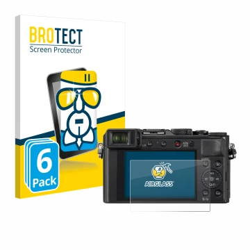 Parte frontal de un envase de producto con el logotipo de la marca BROTECT. Al lado se muestra el dispositivo Panasonic Lumix 
