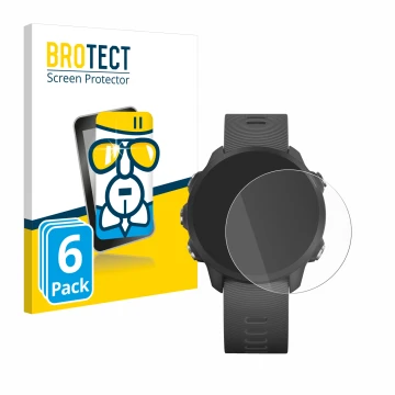 Parte frontal de un envase de producto con el logotipo de la marca BROTECT. Al lado se muestra el dispositivo Garmin Forerunne