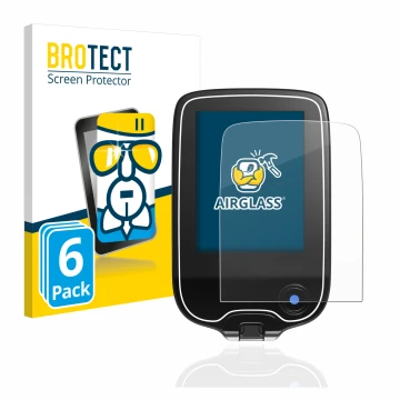 Parte frontal de un envase de producto con el logotipo de la marca BROTECT. Al lado se muestra el dispositivo Freestyle Libre 