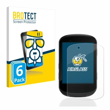 Parte frontal de un envase de producto con el logotipo de la marca BROTECT. Al lado se muestra el dispositivo Garmin Edge 530 