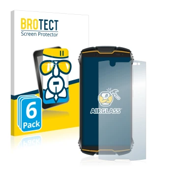 Parte frontal de un envase de producto con el logotipo de la marca BROTECT. Al lado se muestra el dispositivo Cubot King Kong 