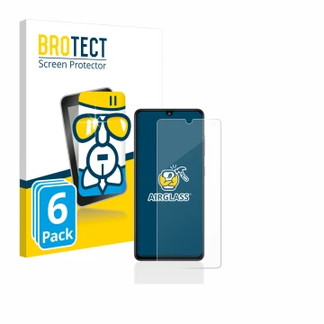 Parte frontal de un envase de producto con el logotipo de la marca BROTECT. Al lado se muestra el dispositivo Samsung Galaxy A