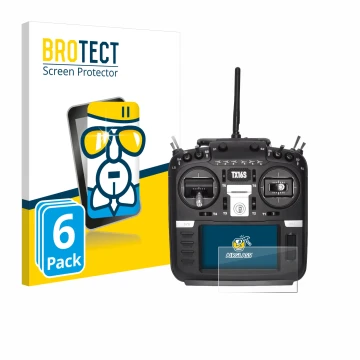 Parte frontal de un envase de producto con el logotipo de la marca BROTECT. Al lado se muestra el dispositivo Radiomaster TX16