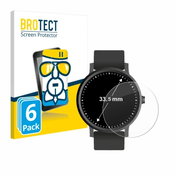 Parte frontal de un envase de producto con el logotipo de la marca BROTECT. Al lado se muestra el dispositivo Relojes (Circula