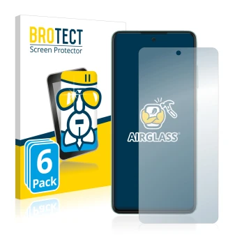 Parte frontal de un envase de producto con el logotipo de la marca BROTECT. Al lado se muestra el dispositivo Samsung Galaxy A