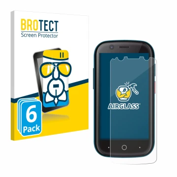 Parte frontal de un envase de producto con el logotipo de la marca BROTECT. Al lado se muestra el dispositivo Unihertz Jelly 2