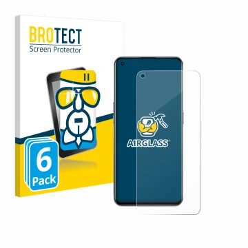Parte frontal de un envase de producto con el logotipo de la marca BROTECT. Al lado se muestra el dispositivo realme GT 5G con
