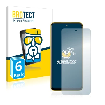 Parte frontal de un envase de producto con el logotipo de la marca BROTECT. Al lado se muestra el dispositivo Xiaomi Poco M3 P