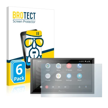 Parte frontal de un envase de producto con el logotipo de la marca BROTECT. Al lado se muestra el dispositivo Pioneer SPH-EVO6