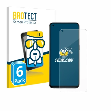 Parte frontal de un envase de producto con el logotipo de la marca BROTECT. Al lado se muestra el dispositivo realme GT Master