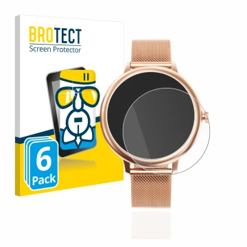 Parte frontal de un envase de producto con el logotipo de la marca BROTECT. Al lado se muestra el dispositivo Naixues Smartwat