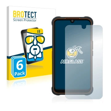 Parte frontal de un envase de producto con el logotipo de la marca BROTECT. Al lado se muestra el dispositivo AGM Glory Pro co