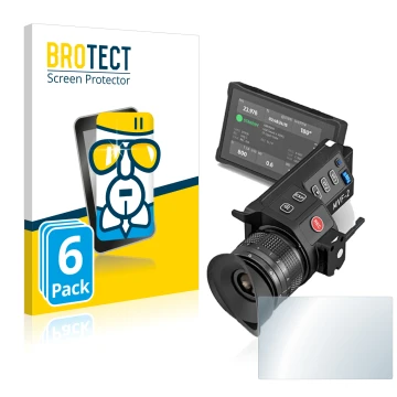 Parte frontal de un envase de producto con el logotipo de la marca BROTECT. Al lado se muestra el dispositivo Arri MVF-2 con s
