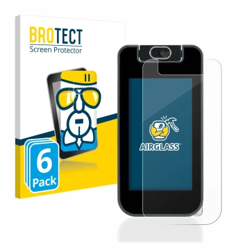 Parte frontal de un envase de producto con el logotipo de la marca BROTECT. Al lado se muestra el dispositivo Vtech Kidicom Ad