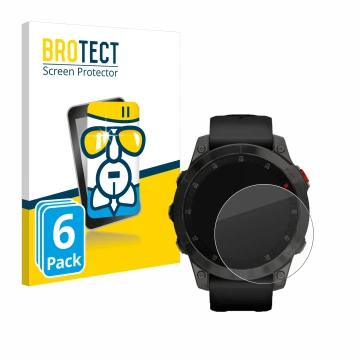 Parte frontal de un envase de producto con el logotipo de la marca BROTECT. Al lado se muestra el dispositivo Garmin epix (Gen