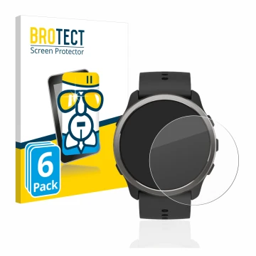 Parte frontal de un envase de producto con el logotipo de la marca BROTECT. Al lado se muestra el dispositivo Suunto 5 Peak co