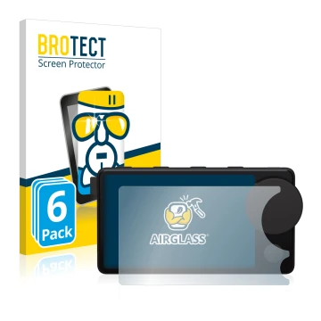 Parte frontal de un envase de producto con el logotipo de la marca BROTECT. Al lado se muestra el dispositivo Spotify Car Thin