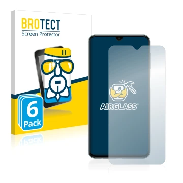 Parte frontal de un envase de producto con el logotipo de la marca BROTECT. Al lado se muestra el dispositivo Samsung Galaxy M
