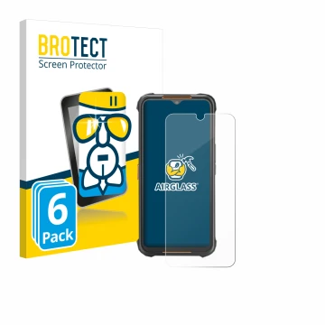 Parte frontal de un envase de producto con el logotipo de la marca BROTECT. Al lado se muestra el dispositivo AGM H5 con su pr