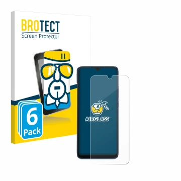 Parte frontal de un envase de producto con el logotipo de la marca BROTECT. Al lado se muestra el dispositivo Xiaomi Redmi 10C