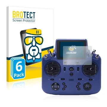 Parte frontal de un envase de producto con el logotipo de la marca BROTECT. Al lado se muestra el dispositivo FrSky Tandem X18