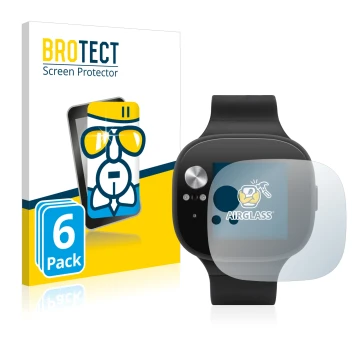 Parte frontal de un envase de producto con el logotipo de la marca BROTECT. Al lado se muestra el dispositivo ASUS Vivowatch B