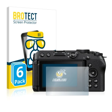 Parte frontal de un envase de producto con el logotipo de la marca BROTECT. Al lado se muestra el dispositivo Nikon Z 30 con s