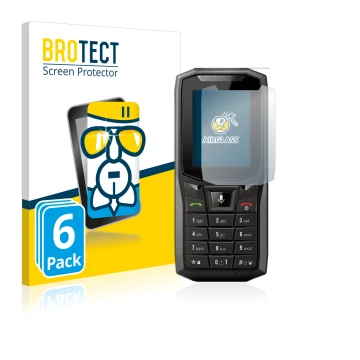 Parte frontal de un envase de producto con el logotipo de la marca BROTECT. Al lado se muestra el dispositivo Crosscall Core-S