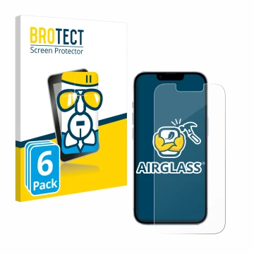 Parte frontal de un envase de producto con el logotipo de la marca BROTECT. Al lado se muestra el dispositivo Apple iPhone 14 