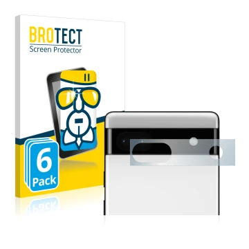 Parte frontal de un envase de producto con el logotipo de la marca BROTECT. Al lado se muestra el dispositivo Google Pixel 6a 