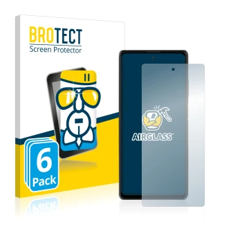 Parte frontal de un envase de producto con el logotipo de la marca BROTECT. Al lado se muestra el dispositivo Blackview A100 c