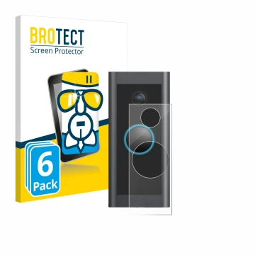 Parte frontal de un envase de producto con el logotipo de la marca BROTECT. Al lado se muestra el dispositivo Ring Video Doorb