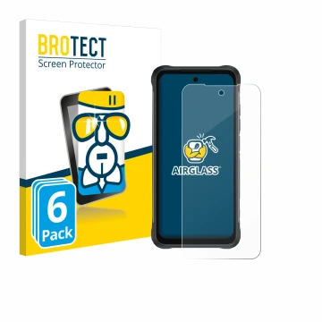 Parte frontal de un envase de producto con el logotipo de la marca BROTECT. Al lado se muestra el dispositivo Umidigi Bison 2 