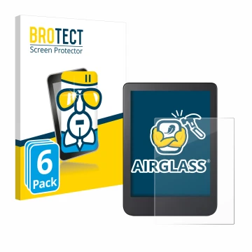 Parte frontal de un envase de producto con el logotipo de la marca BROTECT. Al lado se muestra el dispositivo Kobo Clara 2E co