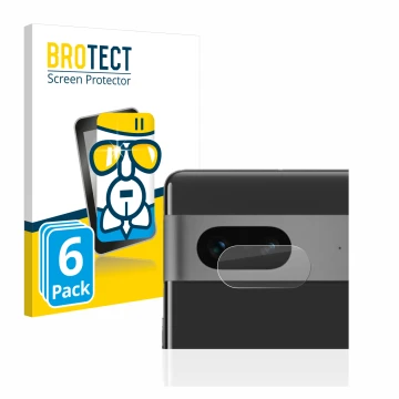 Parte frontal de un envase de producto con el logotipo de la marca BROTECT. Al lado se muestra el dispositivo Google Pixel 7 (