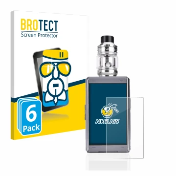 Parte frontal de un envase de producto con el logotipo de la marca BROTECT. Al lado se muestra el dispositivo GeekVape T200 co