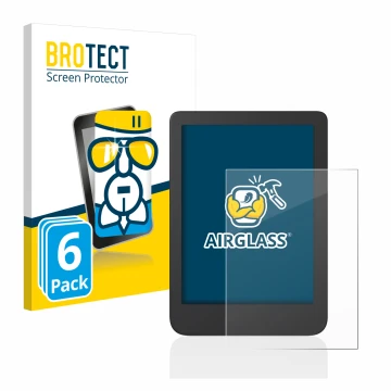 Parte frontal de un envase de producto con el logotipo de la marca BROTECT. Al lado se muestra el dispositivo Tolino Shine 4 c