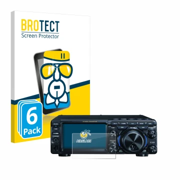Parte frontal de un envase de producto con el logotipo de la marca BROTECT. Al lado se muestra el dispositivo Yaesu FT-710 con