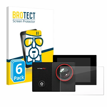 Parte frontal de un envase de producto con el logotipo de la marca BROTECT. Al lado se muestra el dispositivo Akaso EK7000 Pro