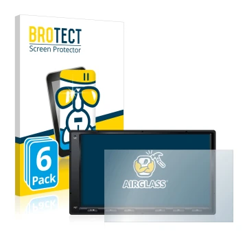 Parte frontal de un envase de producto con el logotipo de la marca BROTECT. Al lado se muestra el dispositivo Atoto A6 PF 7 Zo