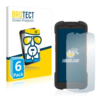 Parte frontal de un envase de producto con el logotipo de la marca BROTECT. Al lado se muestra el dispositivo Zebra TC73 con s