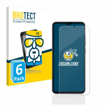 Parte frontal de un envase de producto con el logotipo de la marca BROTECT. Al lado se muestra el dispositivo Xiaomi Redmi A2 