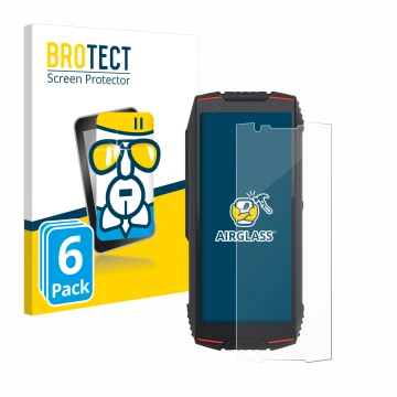 Parte frontal de un envase de producto con el logotipo de la marca BROTECT. Al lado se muestra el dispositivo Cubot King Kong 