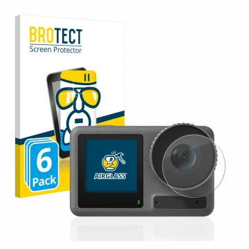 Parte frontal de un envase de producto con el logotipo de la marca BROTECT. Al lado se muestra el dispositivo DJI Osmo Action 