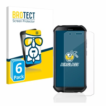 Parte frontal de un envase de producto con el logotipo de la marca BROTECT. Al lado se muestra el dispositivo Doogee S41 con s